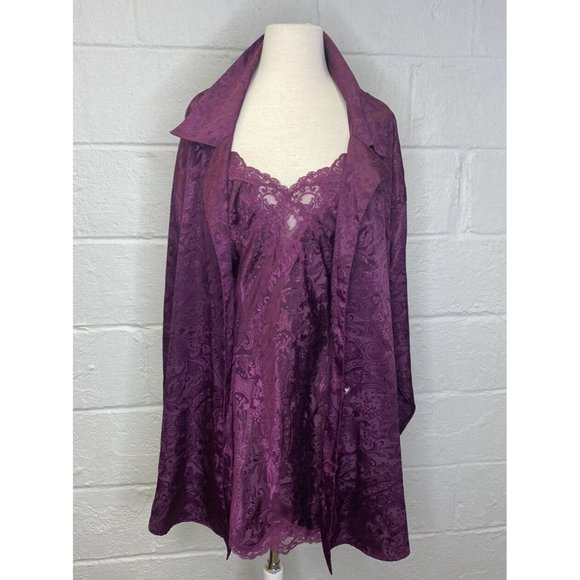 Victoria's Secret Other - VTG‎ Victorias Secret Gold Label Purple Damask Sleep Shirt Chemise Set Med M/L